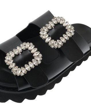 AMERICAN HOLIC ビジューフラットサンダル Black