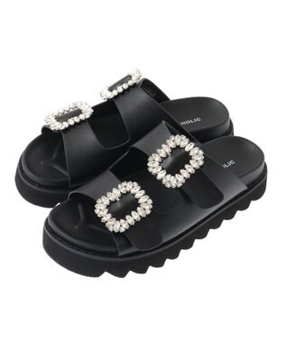 AMERICAN HOLIC ビジューフラットサンダル Black