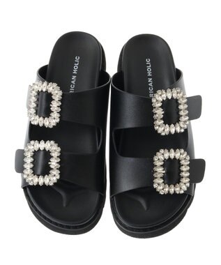 AMERICAN HOLIC ビジューフラットサンダル Black