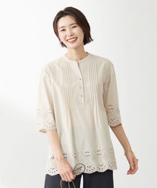 J.PRESS LADIES S 【洗える】 セルロース刺繍 ブラウス ベージュ系