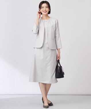 J.PRESS LADIES L 【洗える・UV加工・吸水速乾】OXIJEWELストレッチ ワンピース ライトグレー系