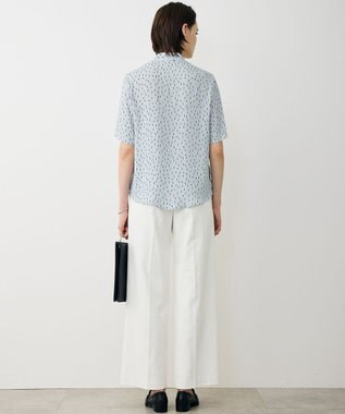 ICB 【先行予約】BackSatinAmunzen 5分袖配色ボウタイブラウス サックスグレー×ミックスモチーフドット