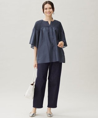 自由区 L 【19号サイズまで展開】ウスカルデニムダーツカーブ パンツ インディゴ