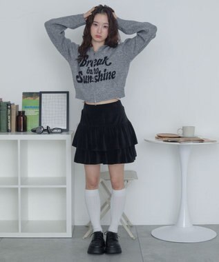 WEGO フラッフィーグラフィックジャガードニットZIPパーカー グレー