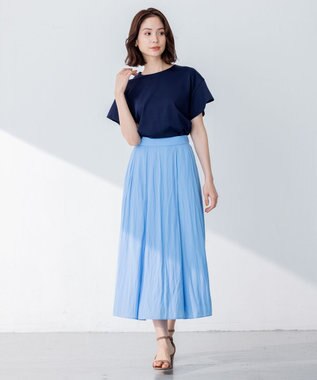 組曲 【洗える】シルケットポンチ フリルスリーブ カットソー ネイビー系