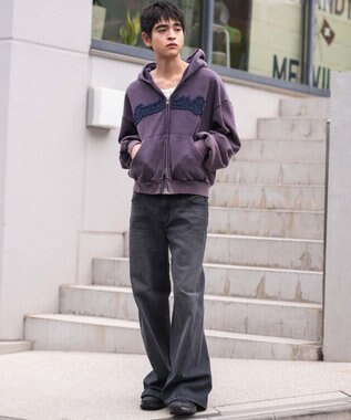 WEGO 【ユニセックス着用ITEM/MLサイズ展開】ショートグラフィックZIPパーカー パープル