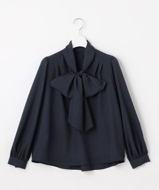 Feroux 【新色追加・洗える】ボリューム リボンタイ ブラウス ネイビー系