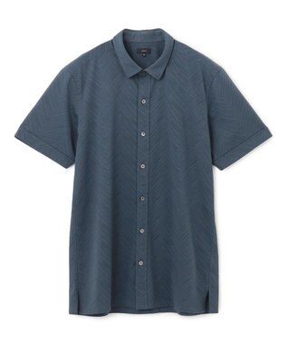 JOSEPH HOMME ブロークンヘリンボンジャージー　レギュラーカラー半袖シャツ ダルブルー系