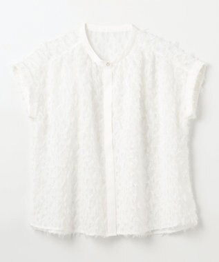 ANY 【洗濯機可】フェザーカットジャガードブラウス ホワイト