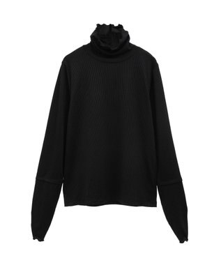 earth music&ecology シャーリングスリーブリブタートルプルオーバー Black