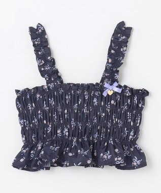 ANY KIDS フラワー×リボン ビスチェ付きTシャツ ネイビー