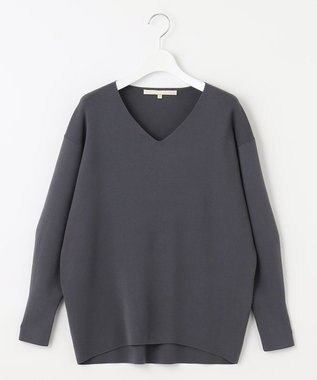 自由区 L 【洗える/セット可】レーヨンポリエステルスムース Vネックニット ブルーグレー