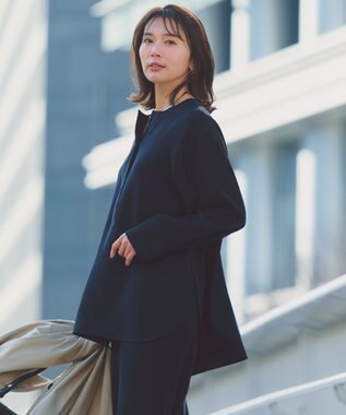 UNFILO 【セットアップ着用可/セレモニー】ドライダブルクロス スキッパーブラウス ネイビー