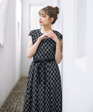 Tiaclasse 【洗える】配色刺繍レースワンピース ブラック×ブラック