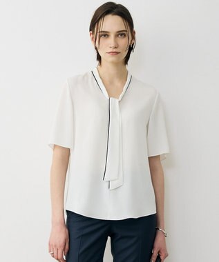 ICB 【先行予約】BackSatinAmunzen 5分袖配色ボウタイブラウス