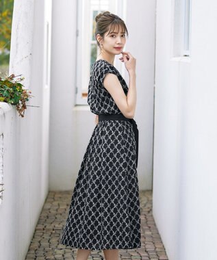 Tiaclasse 【洗える】配色刺繍レースワンピース ブラック×ブラック