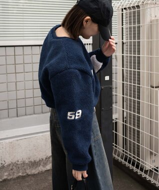 WEGO スポーツグラフィックボアショートプルオーバー ネイビー