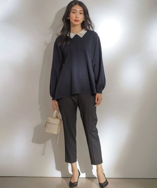 組曲 L ハンサムツイルテーパード パンツ ブラック系