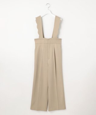 Feroux 【洗える】スカラップデザイン・サスペンダー付きパンツ ベージュ系