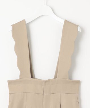 Feroux 【洗える】スカラップデザイン・サスペンダー付きパンツ ベージュ系