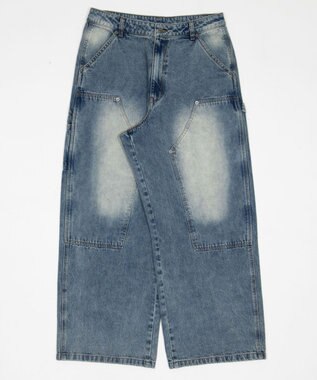 WEGO ワーカーズダブルニーデニムパンツ デニム中濃加工色