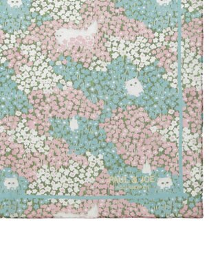 MOONBAT 【WEB限定】PAUL & JOE ACCESSOIRES シルクシフォンスカーフ 58×58cm ターコイズブルー(Hide and seek in the flowers)