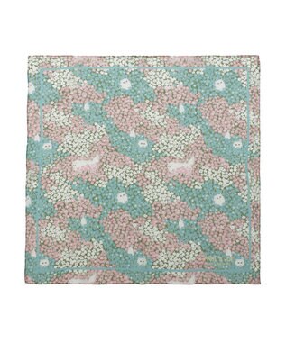 MOONBAT 【WEB限定】PAUL & JOE ACCESSOIRES シルクシフォンスカーフ 58×58cm ターコイズブルー(Hide and seek in the flowers)