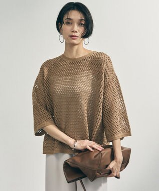 UNFILO L クロシェレースニット ハーフスリーブ プルオーバー