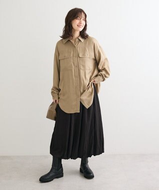 Green Parks 微光沢サテンバルーンスカート Black