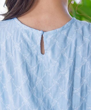 Tiaclasse 【洗える】配色刺繍レースワンピース サックス×ネイビー