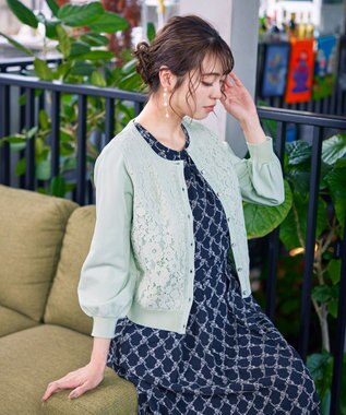Tiaclasse 【洗える】配色刺繍レースワンピース ネイビー×ネイビー