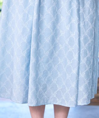 Tiaclasse 【洗える】配色刺繍レースワンピース サックス×ネイビー