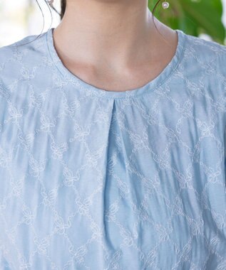 Tiaclasse 【洗える】配色刺繍レースワンピース サックス×ネイビー