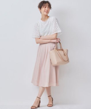 組曲 【洗える・シワになりにくい】カラーボイル シアーフレアスカート ピンクベージュ系