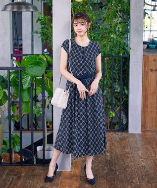 Tiaclasse 【洗える】配色刺繍レースワンピース ネイビー×ネイビー