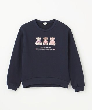 ANY KIDS 【らくっトレーナー】アニマル 裏毛 サガラ刺しゅう トレーナー ネイビー（クマ）