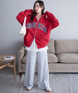 WEGO グラフィックBIGZIPパーカー レッド