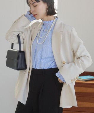 WEGO 【ANGIE VINTAGE/S/Mサイズ展開 / オケージョン対応 / セレモニー対応】ゴールドボタン テーラードジャケット / 金ボタン ダブル ブレザー ホワイトアイボリー