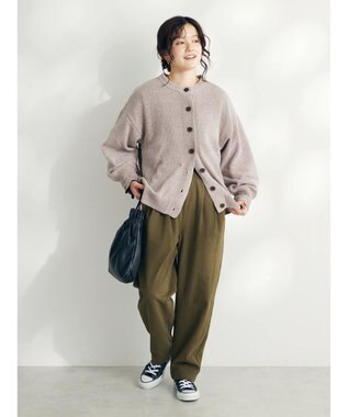 CRAFT STANDARD BOUTIQUE 洗えるコードモールクルーネックカーデイガン Gray Beige