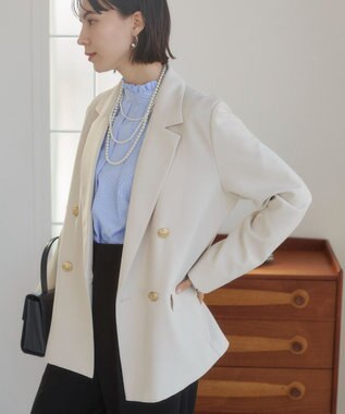 WEGO 【ANGIE VINTAGE/S/Mサイズ展開 / オケージョン対応 / セレモニー対応】ゴールドボタン テーラードジャケット / 金ボタン ダブル ブレザー ホワイトアイボリー