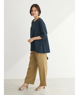 Green Parks ぽこぽこ７分袖カットプルオーバー Navy