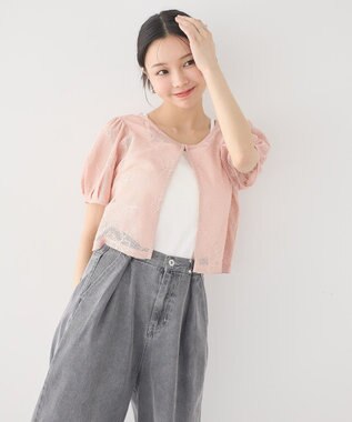 earth music&ecology フラワーコード刺繍カーディガン Pink