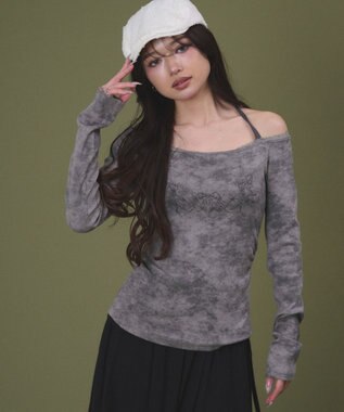 WEGO グラフィックオフショルレーストップ グレー