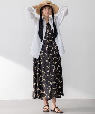 23区 【洗える】Ratti フラワーアートプリント ワンピース ブラックxベージュ