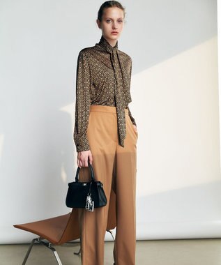 ICB 【30th ANNIVERSARY】 モノグラムプリントスムース ボウタイブラウス キャメル×ブラック系