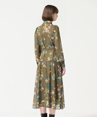 GRACE CONTINENTAL フラワープリントボウタイ付ワンピース ブラウン