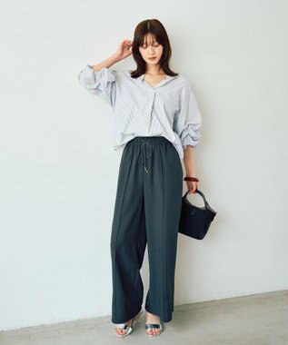 YECCA VECCA タックスリーブスキッパーブラウス Stripe White