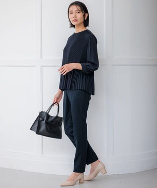 23区 L 【セットアップ対応/洗える】トリアセジャージー テーパードパンツ ネイビー系
