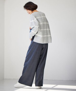 自由区 【WEB&一部店舗限定】スムージーカラー ニット ライトグレー×オフボーダー