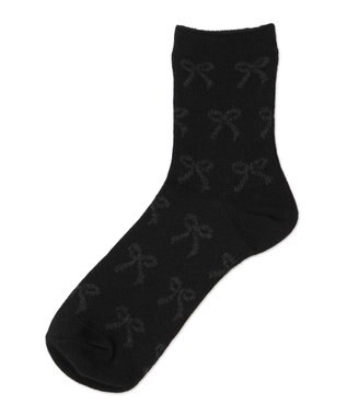 WEGO ジャガード総柄リボンソックス ブラック